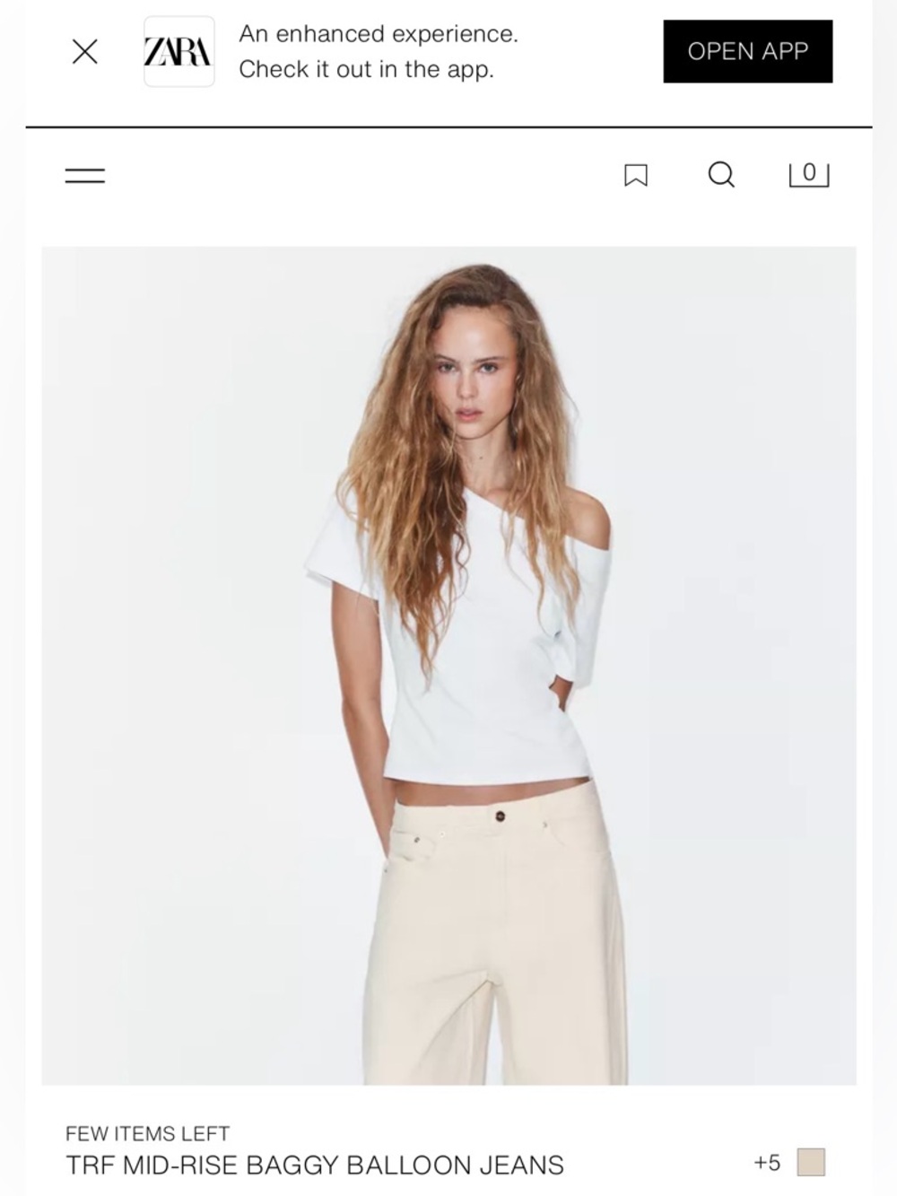 NWT! Zara TRF MID-RISE New Baggy Balloon Jeans Oyster White Size 8